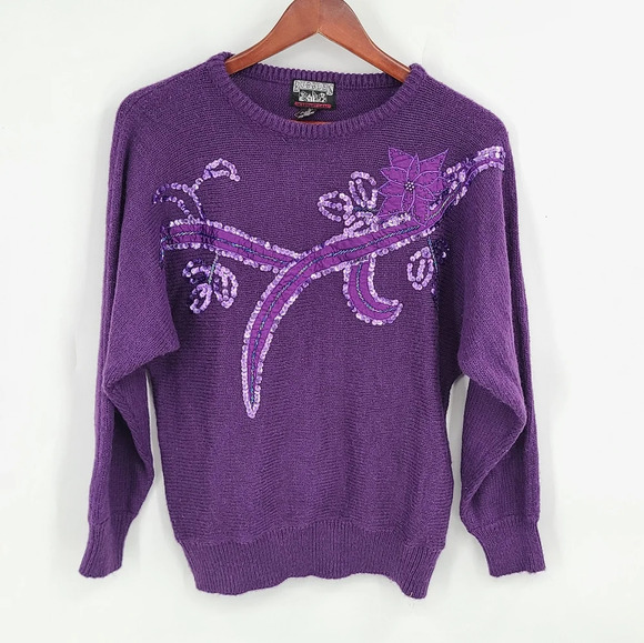 Vintage Sweaters - Vintage Sequin & Patch Acrylic Sweater